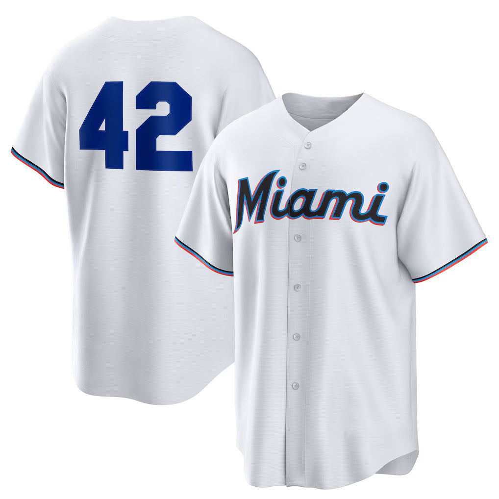 Miami Marlins #42 Jackie Robinson White HeidiMiller Home 2025 Day Replica Jersey