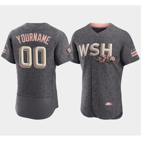 Custom Washington Nationals 2022 Gray HeidiMiller City Connect Cherry Blossom Flex Base Stitched Jersey