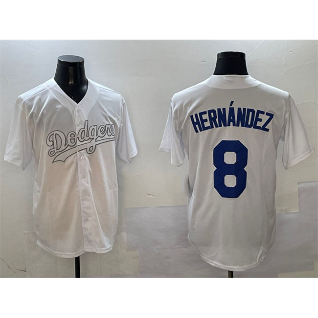 Los Angeles Dodgers #8 Enrique Hern¨¢ndez White HeidiMiller Fashion Cool Base Stitched Jersey