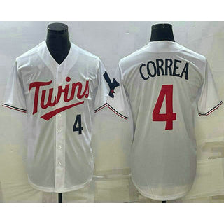 Minnesota Twins #4 Carlos Correa Number White Red HeidiMiller Stitched Cool Base Jersey