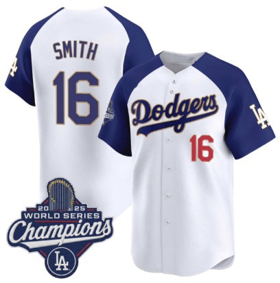 Los Angeles Dodgers #16 Will Smith White Blue HeidiMiller 2025 Champions Stitched Jersey
