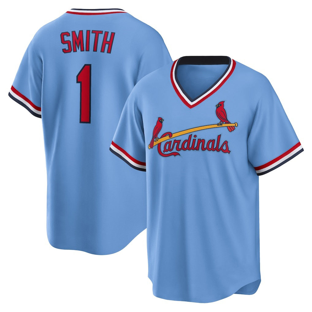 St. Louis Cardinals #1 Ozzie Smith Light Blue HeidiMiller Road Cooperstown Collection Player Jersey