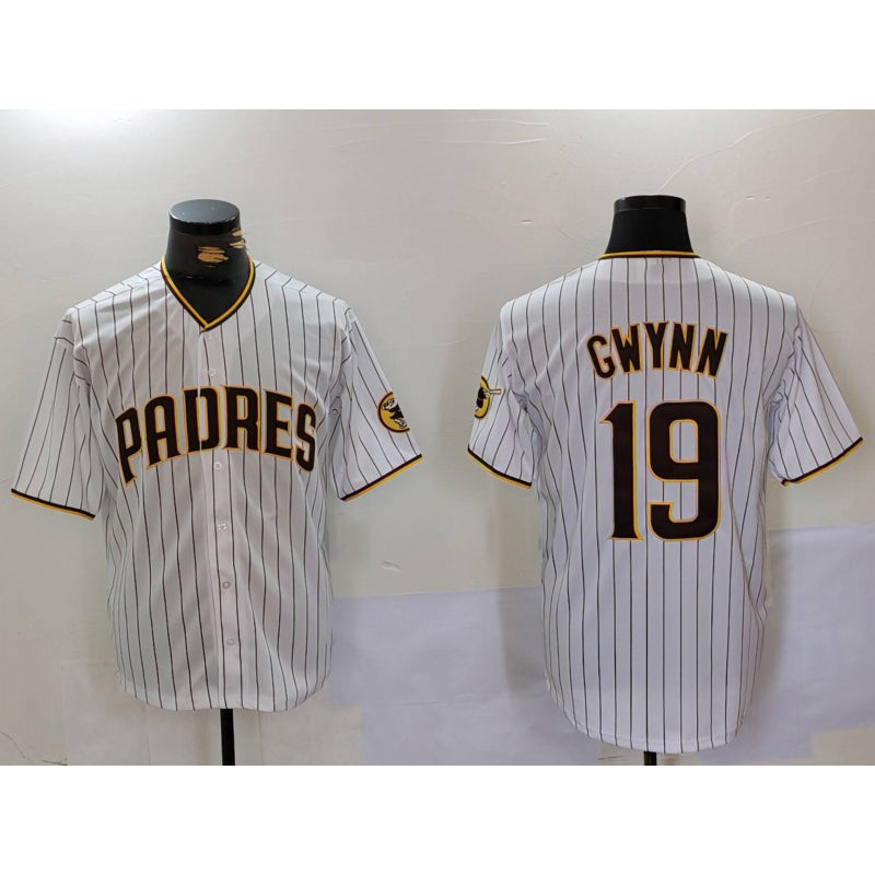 San Diego Padres #19 Tony Gwynn White HeidiMiller Team Logo Stitched Cool Base Jersey