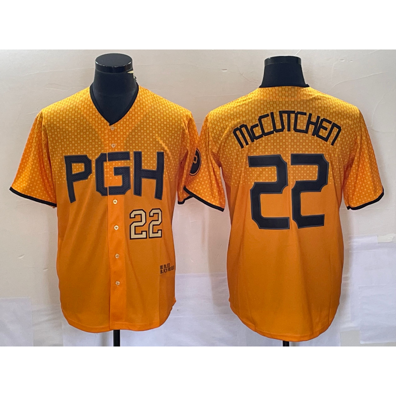 Pittsburgh Pirates #22 Andrew McCutchen Number Gold HeidiMiller 2023 City Connect Stitched Jersey 3