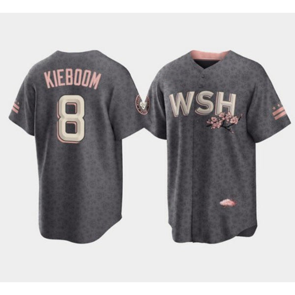 Washington Nationals #8 Carter Kieboom 2022 Grey HeidiMiller City Connect Cherry Blossom Cool Base Stitched Jersey