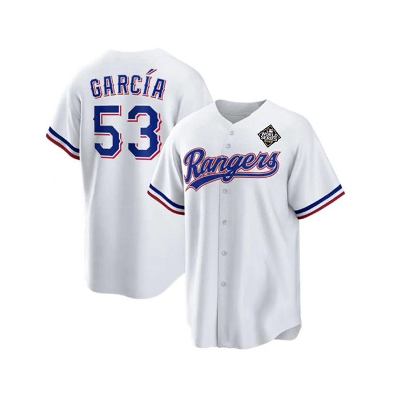 Texas Rangers #53 Adolis Garc¨ªa White HeidiMiller 2023 World Series Stitched Jersey