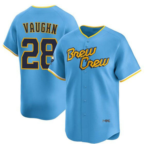 Milwaukee Brewers #28 Andrew Vaughn Powder Blue HeidiMiller City Connect Limited Stitched Jersey