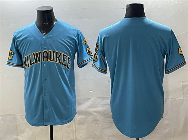 Milwaukee Brewers Blank Blue HeidiMiller With Home & Bob Uecker Patch Stitched Jersey