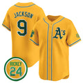 Oakland Athletics #9 Reggie Jackson Yellow HeidiMiller 2024 Limited With Rickey Henderson Patch Stitched Jersey