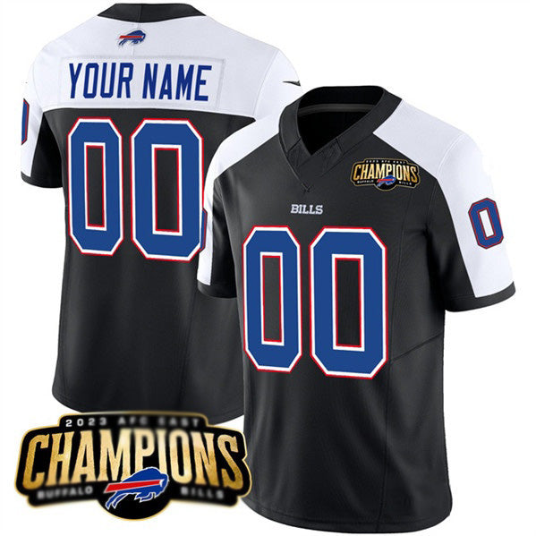 Custom B.Bills Active Player Black White HeidiMiller 2023 F.U.S.E. AFC East Champions Ptach Stitched Jersey