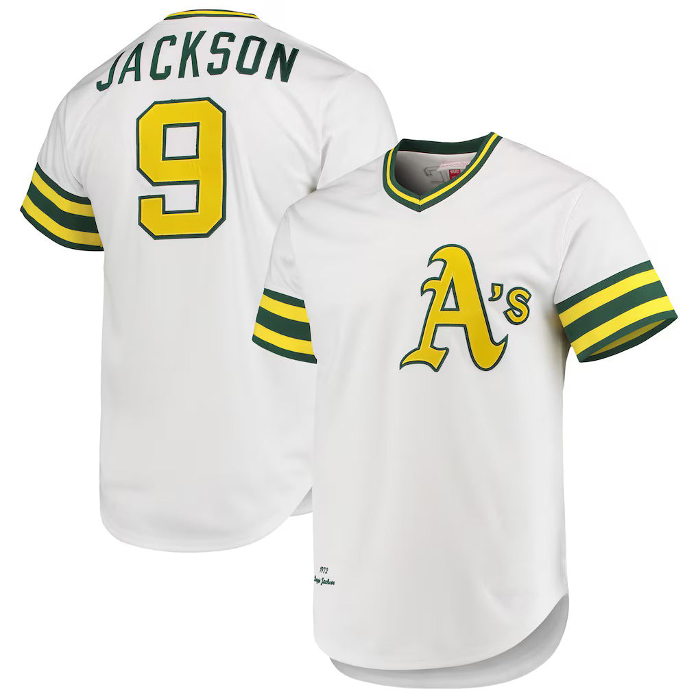 Oakland Athletics #9 Reggie Jackson Mitchell & Ness White HeidiMiller 1972 Cooperstown Collection Authentic Jersey