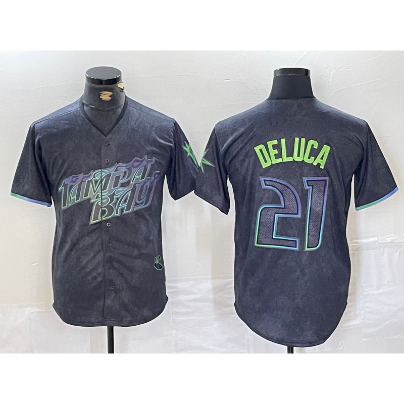 Tampa Bay Rays #21 Jonny DeLuca Charcoal HeidiMiller 2024 City Connect Limited Stitched Jersey 2