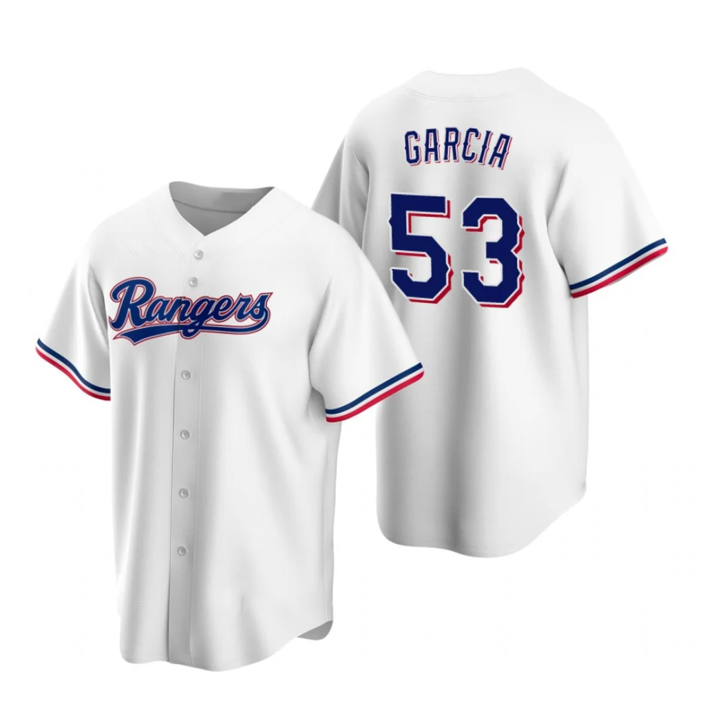 Texas Rangers #53 Adolis Garcia White HeidiMiller Cool Base Stitched Jersey