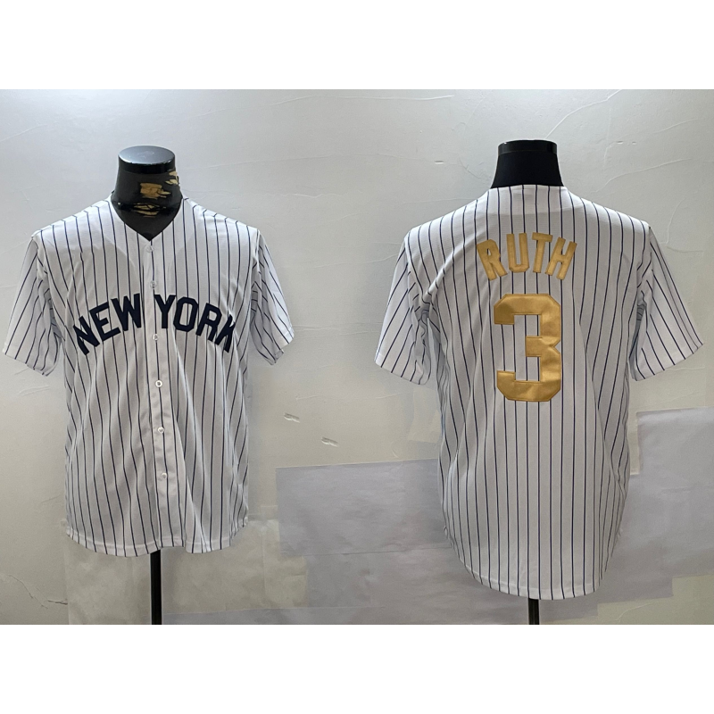 New York Yankees #3 Babe Ruth White HeidiMiller Pinstripe Fashion Cool Base Jersey 2