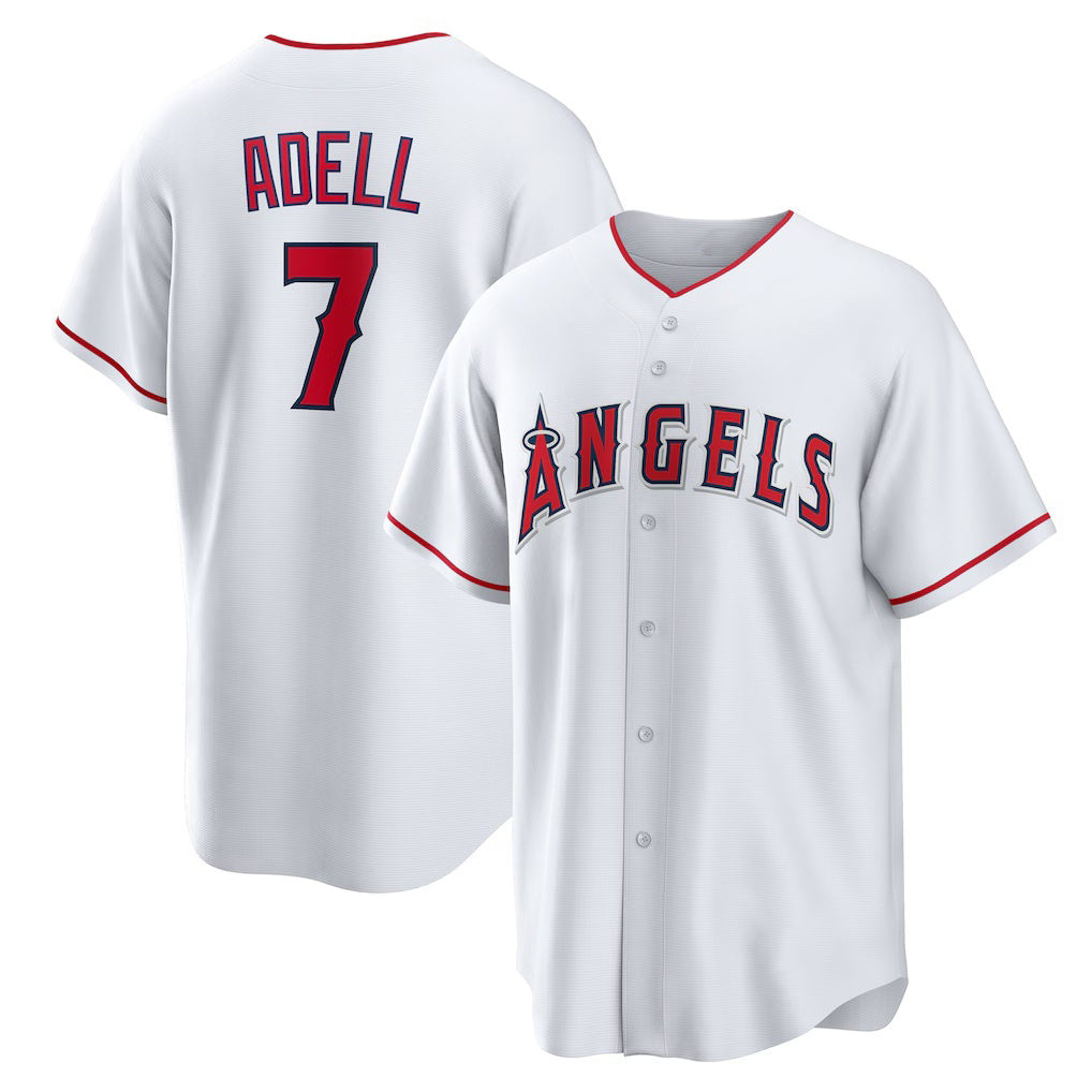Los Angeles Angels #7 Jo Adell White HeidiMiller Home Replica Jersey