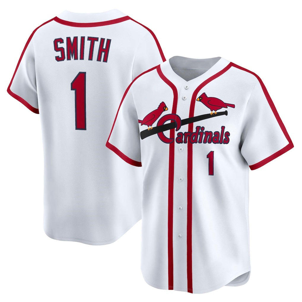 St. Louis Cardinals #1 Ozzie Smith White HeidiMiller Throwback Cooperstown Collection Limited Jersey