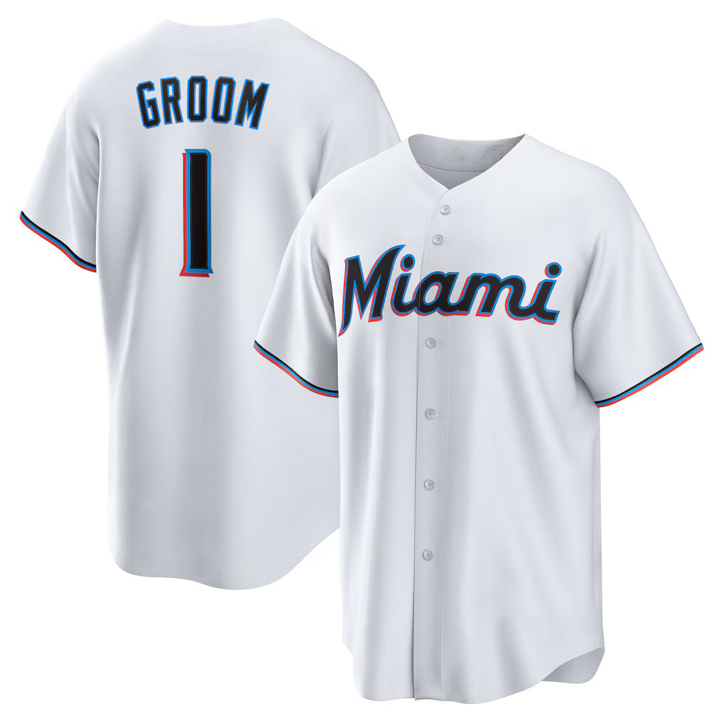 Miami Marlins #1 Groom White HeidiMiller Home Replica Jersey