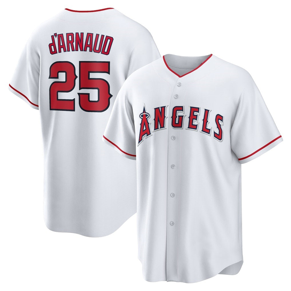 Los Angeles Angels #25 Travis d'Arnaud White HeidiMiller Home Replica Jersey