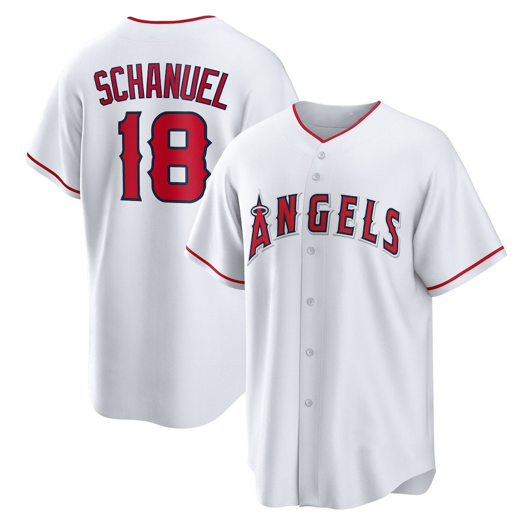 Los Angeles Angels #18 Nolan Schanuel White HeidiMiller Home Replica Jersey