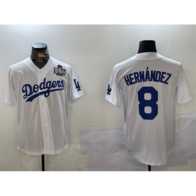 Los Angeles Dodgers #8 Enrique Hern¨¢ndez White HeidiMiller 2024 World Series Cool Base Stitched Jersey