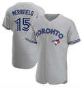 Toronto Blue Jays #15 Whit Merrifield Gray HeidiMiller Road Flex Base Player Jersey
