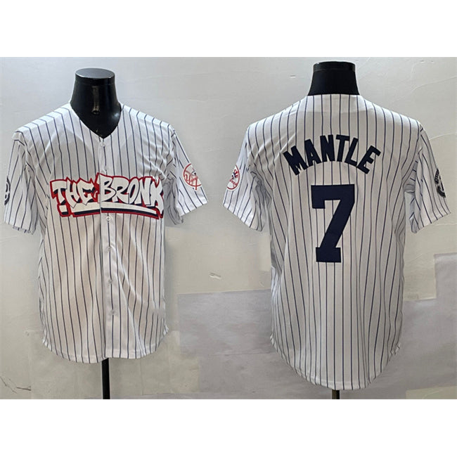 New York Yankees #7 Mickey Mantle White HeidiMiller Bronx Graffiti Vapor Limited Stitched Jersey