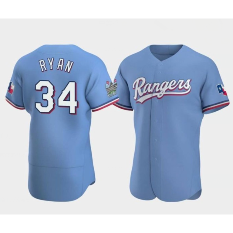 Texas Rangers #34 Nolan Ryan Blue HeidiMiller Flex Base Stitched Jersey