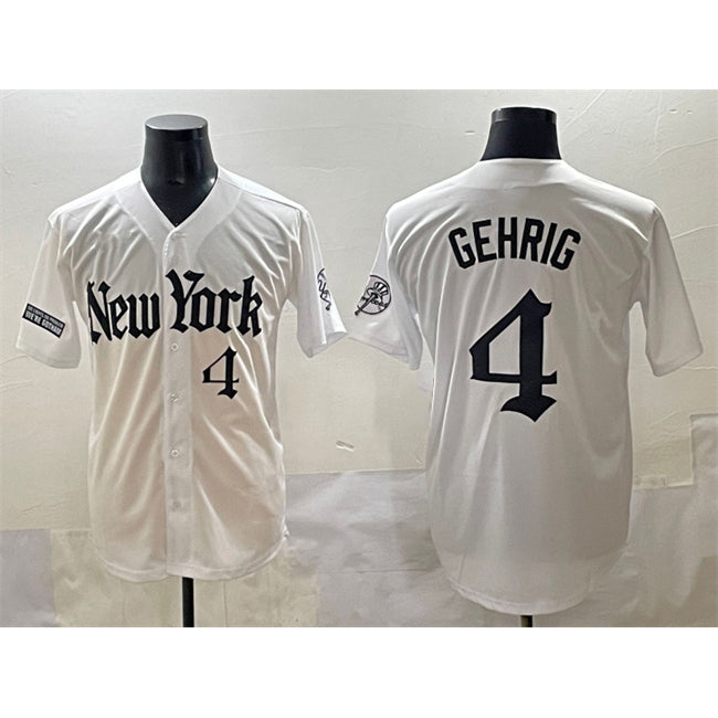 New York Yankees #4 Lou Gehrig White HeidiMiller 'Gothic Legacy Edition' Vapor Premier Limited Stitched Jersey