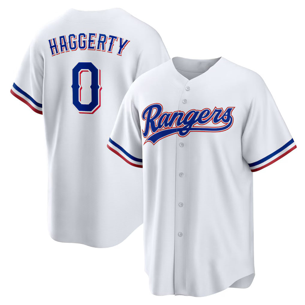 Texas Rangers #0 Sam Haggerty White HeidiMiller Home Replica Jersey