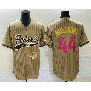 San Diego Padres #44 Joe Musgrove Number Tan HeidiMiller Pinstripe 2023 City Connect Cool Base Stitched Jersey