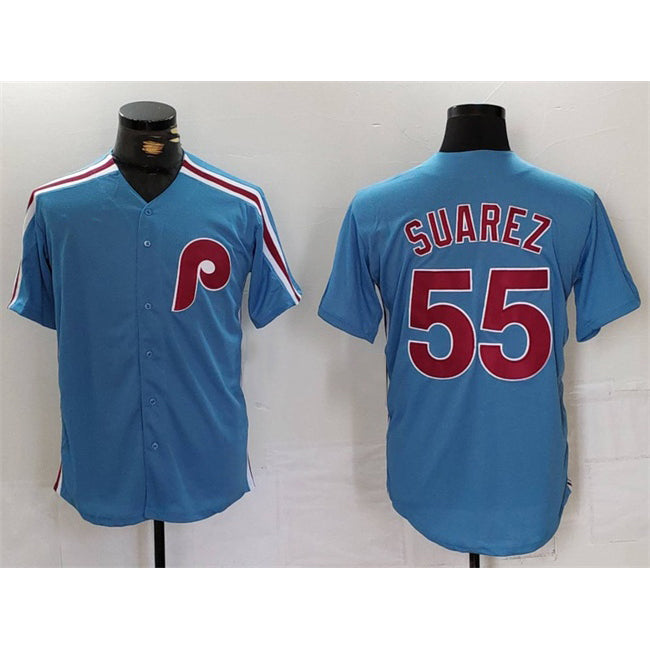 Philadelphia Phillies #55 Ranger Su¨¢rez Blue HeidiMiller Cool Base Stitched Jersey