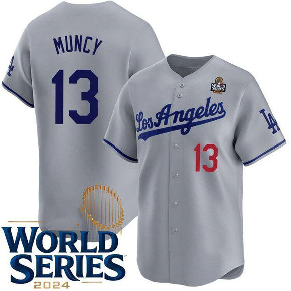 Los Angeles Dodgers #13 Max Muncy Gray HeidiMiller 2024 World Series Patch Limited Stitched Jersey