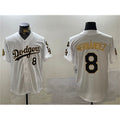 Los Angeles Dodgers #8 Enrique Hern¨¢ndez White HeidiMiller Gold 2024 World Series With Fernando Memorial Patch Home Limited Stitched Jersey