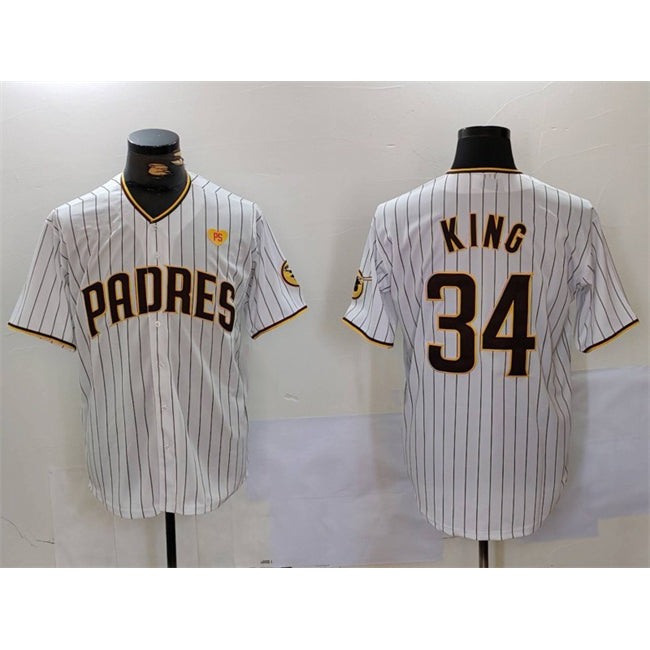 San Diego Padres #34 Michael King White HeidiMiller With PS Patch Cool Base Stitched Jersey