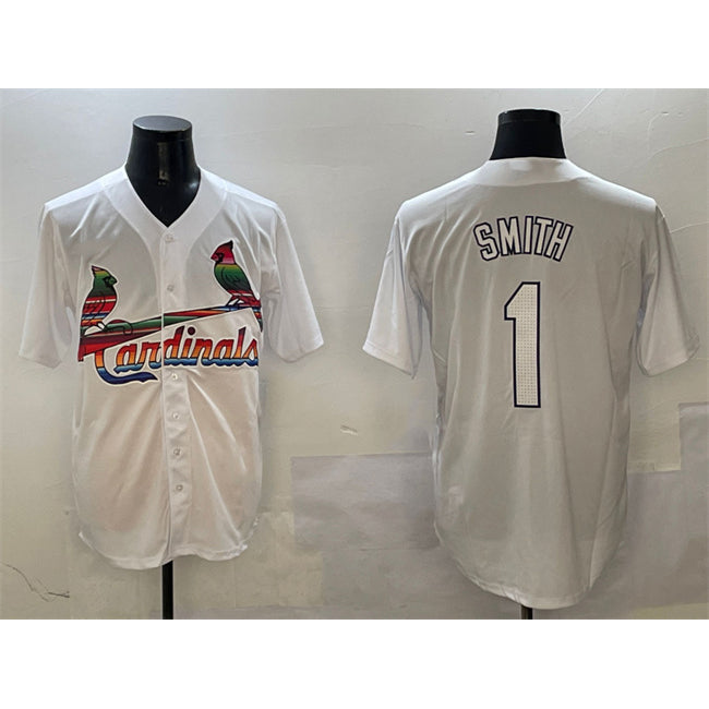 St. Louis Cardinals #1 Ozzie Smith White HeidiMiller Cool Base Stitched Jersey
