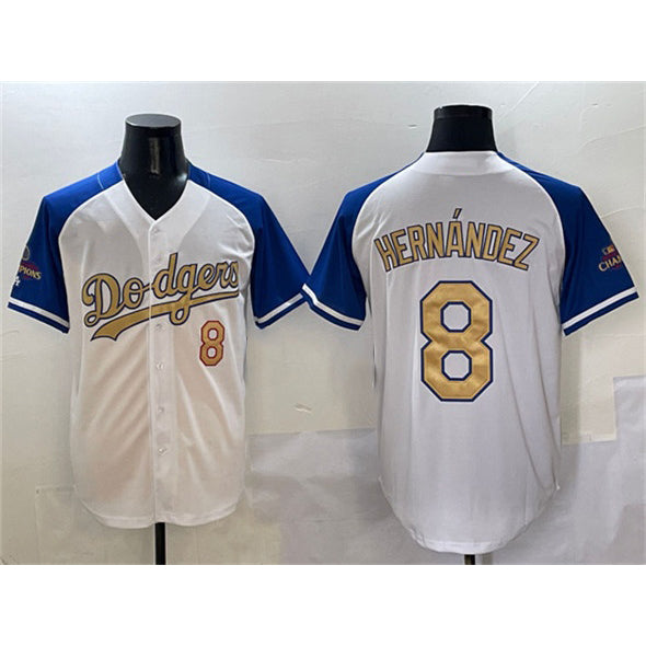 Los Angeles Dodgers #8 Enrique Hernandez White Royal Gold HeidiMiller 2024 World Series Champions Vapor Limited Stitched Jersey