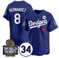 Los Angeles Dodgers #8 Enrique Hern¨¢ndez Royal HeidiMiller 2024 World Series With No. 34 Patch Limited Stitched Jersey
