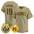 San Diego Padres #19 Tony Gwynn Tan HeidiMiller 'For Peter' And Petco Park 20th Patch Limited Stitched Jersey
