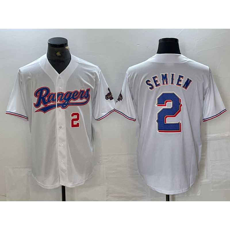 Texas Rangers #2 Marcus Semien Number White HeidiMiller 2023 World Series Champions Cool Base Jerseys