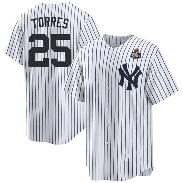 New York Yankees #25 Gleyber Torres White HeidiMiller 2024 World Series With Name Cool Base Stitched Jersey