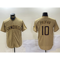 San Diego Padres #10 Jurickson Profar Khaki HeidiMiller Team Logo Cool Base Jersey 2