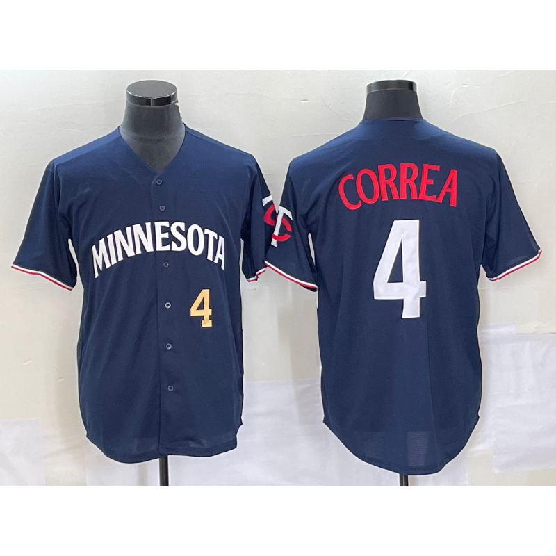 Minnesota Twins #4 Carlos Correa Number 2023 Navy Blue HeidiMiller Cool Base Stitched Jersey
