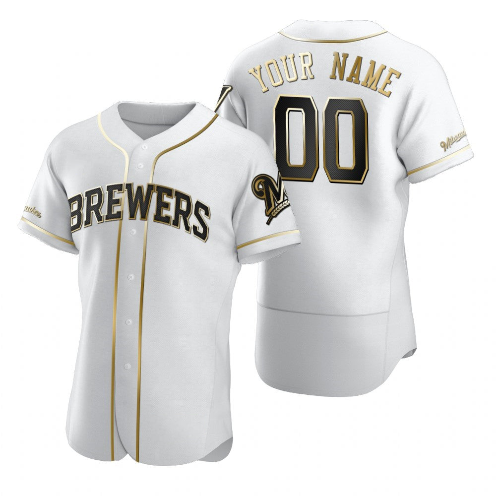 Custom Milwaukee Brewers White HeidiMiller Stitched Flex Base Golden Edition Jersey