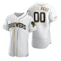 Custom Milwaukee Brewers White HeidiMiller Stitched Flex Base Golden Edition Jersey