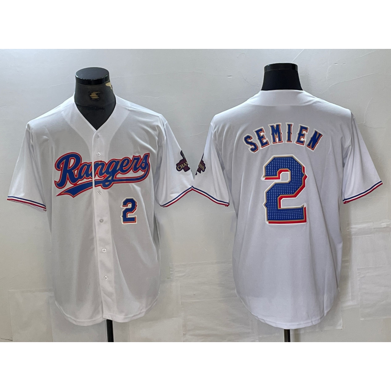 Texas Rangers #2 Marcus Semien Number White HeidiMiller 2023 World Series Champions Cool Base Jersey 2